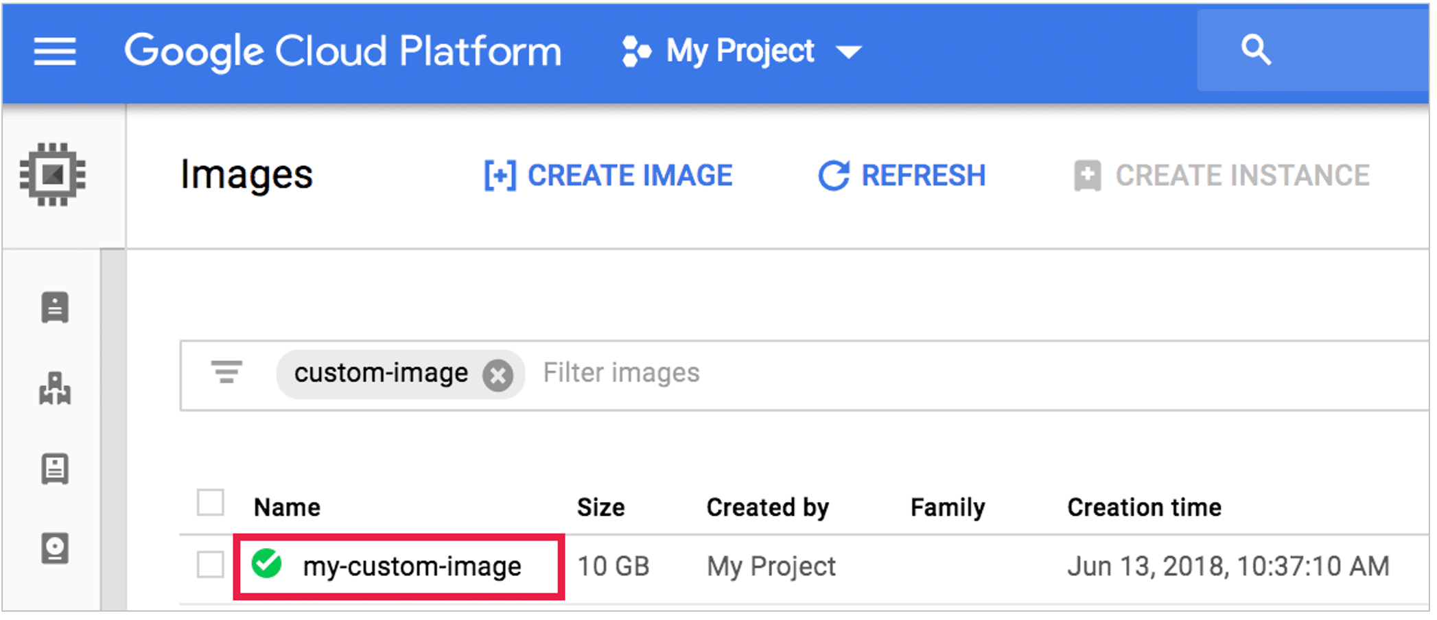 GCP Custom Image Screen