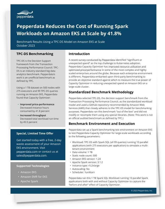 Pepperdata Reduces the Cost of Running Spark Workloads on Amazon EKS at Scale by 41.8%